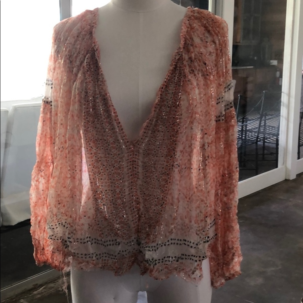 Free People sheer top raw edge